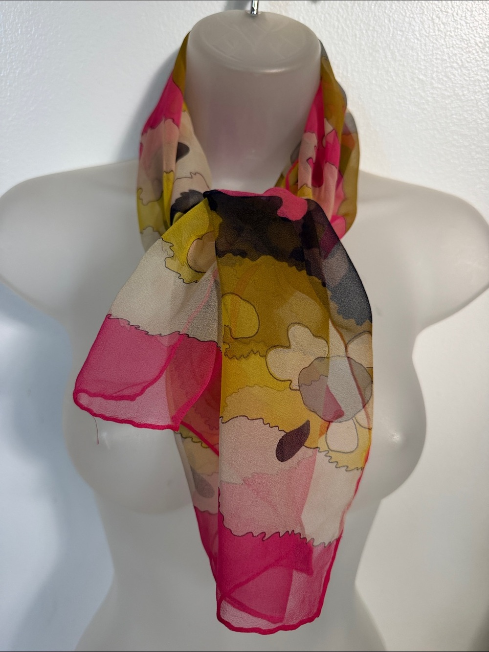 Vintage Japanese Silk Blend Chiffon Scarf Abstract Floral Sheer Oblong